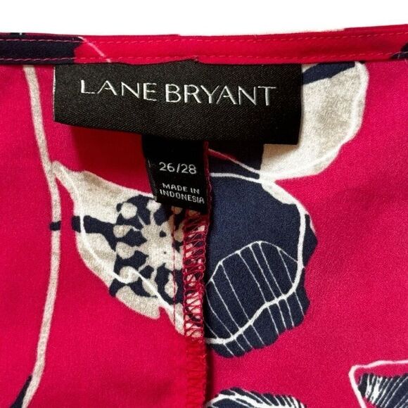 Lane Bryant Floral Flounce Blouse Women’s 26/28 V-neck Red Navy - Picture 3 of 12